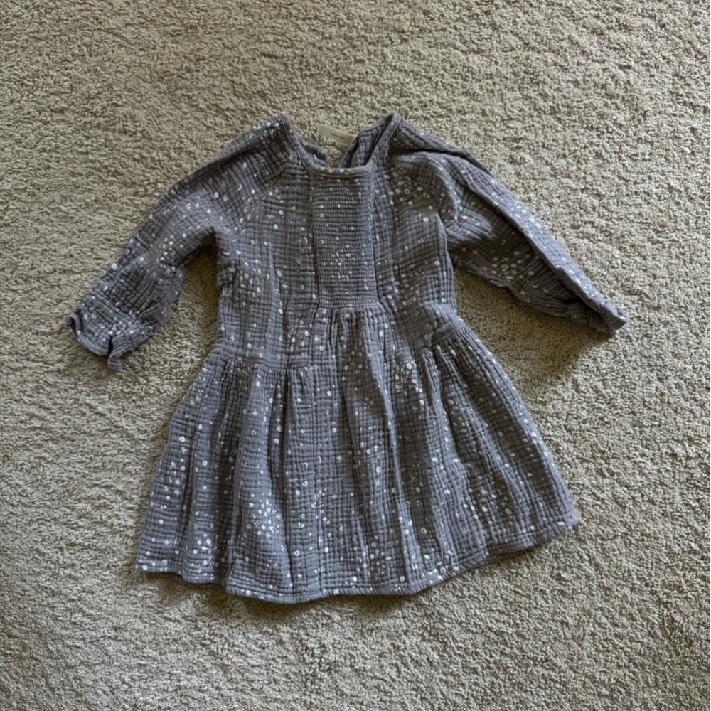 Rylee + Cru Gray A-line Dress with Pleated Ruffled Details